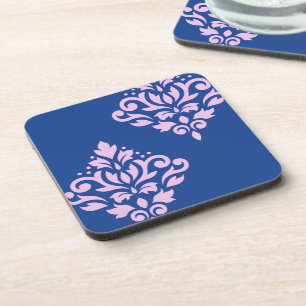 Rollen Damask Art I Pink on Blue Getränkeuntersetzer