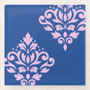 Rollen Damask Art I Pink on Blue Glasuntersetzer