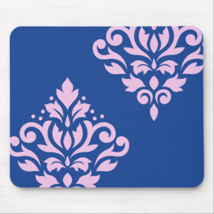 Rollen Damask Art I Pink on Blue Mousepad
