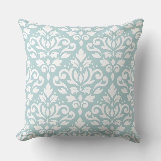 Rollen Damask Lg Ptn White auf Enteneier blau (B) Kissen (Vorderseite)