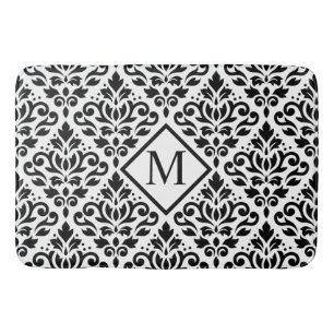 Rollen Damask Ptn Black on White (Personalisiert) Badematte