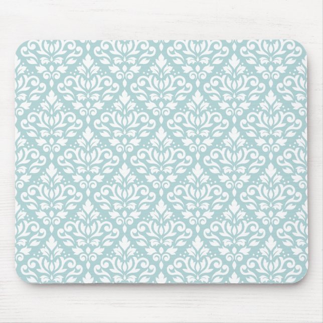 Rollen Damask Rpt Ptn White auf Enteneier Blau (B) Mousepad (Vorne)