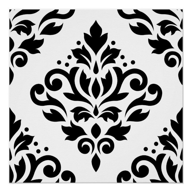 Rollen-Damaske Großes Design (B) Schwarz auf Weiß Poster (Vorderseite)