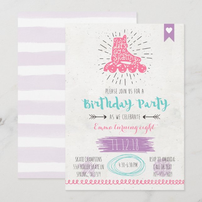 Rollen-Skaten-Geburtstag Invitatio Einladung (Vorne/Hinten)