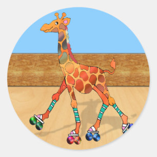 Rollen-Skaten-Giraffe an der Rollen-Eisbahn Runder Aufkleber