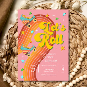 Rollen wir Rollwalze Skate Retro Regenbogen Einladung