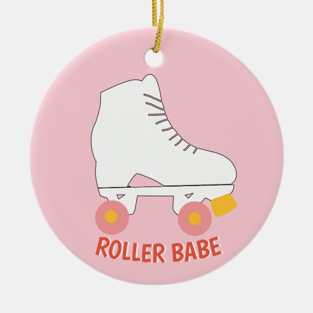 Roller Babe Roller Skaten rosa Keramik Ornament (Vorne)