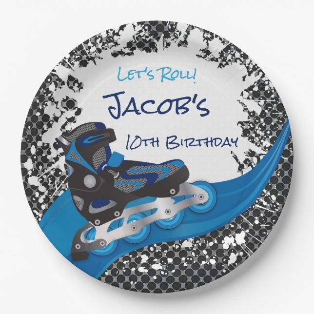 Roller Blade Grunge Blue Birthday Party Pappteller (Vorderseite)