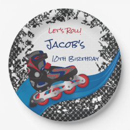 Roller Blade Grunge Red Birthday Party Paper Plate Pappteller