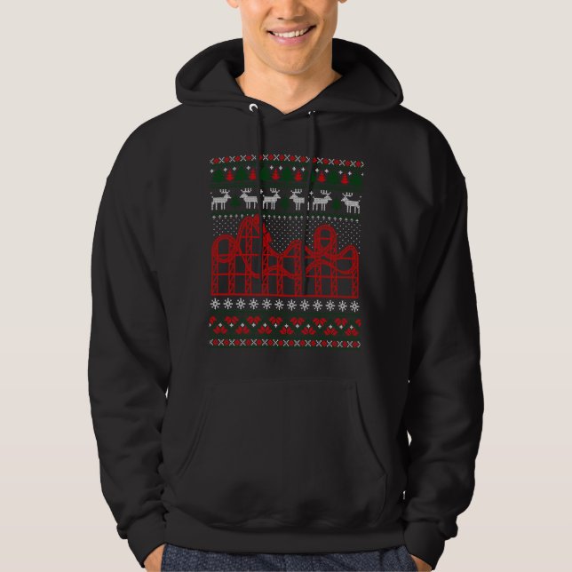 Roller Coaster Scene Ugly Christmas Sweater Hoodie (Vorderseite)