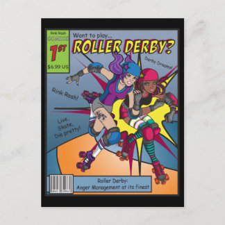 Roller Derby Comic Postcard Postkarte