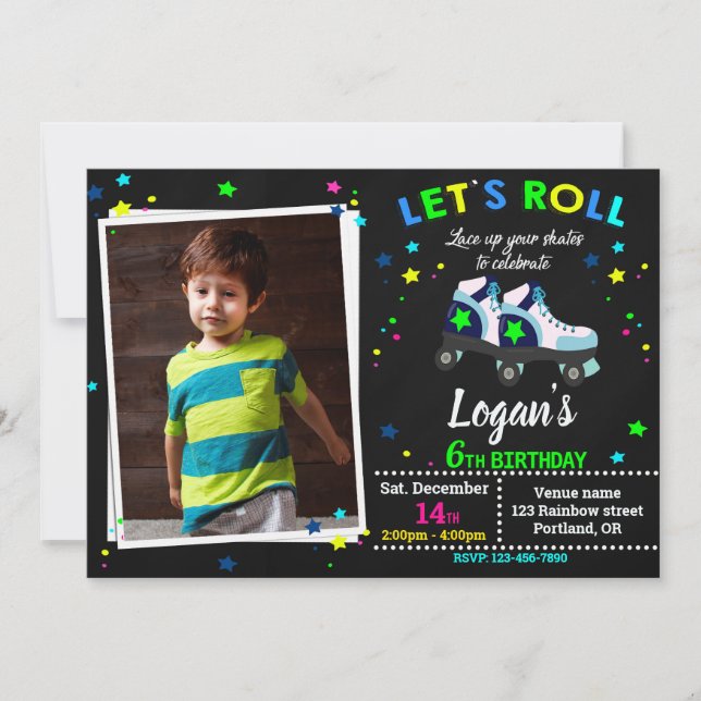 Roller-Geburtstagseinladung Boy Skaten Einladung (Vorderseite)