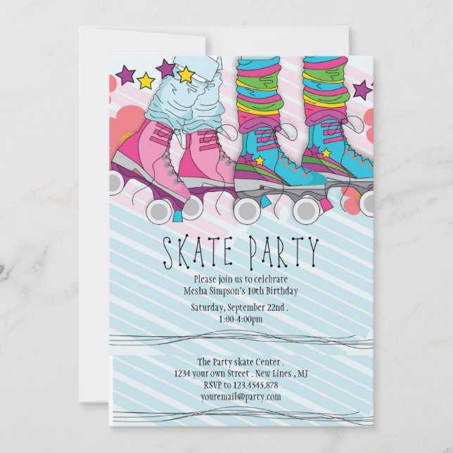 roller patinage anniversaire invitation Neon (Devant)