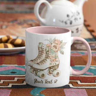 Roller Patinage Floral Aquarelle Vintage Mug Cadea