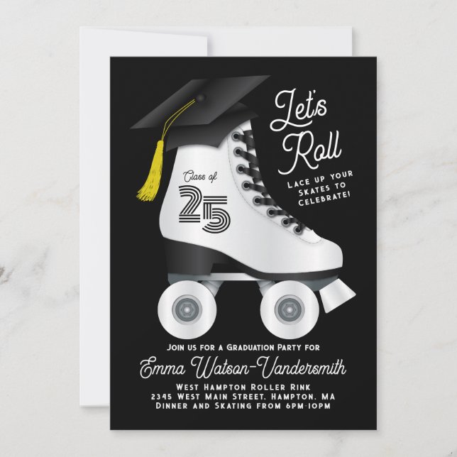 Roller Patinage Graduation Party Invitation Black (Devant)