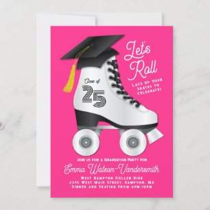 Roller Patinage Graduation Party Invitation rose