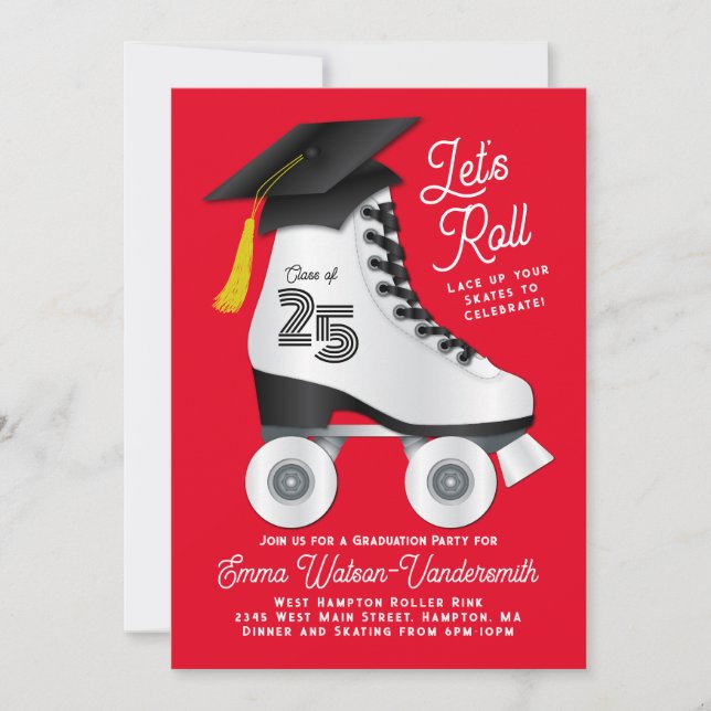 Roller Patinage Graduation Party Invitation Rouge (Devant)