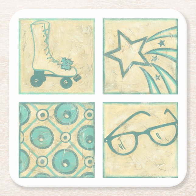Roller Rink Woodblock Zeichnend von Chariklia Zarr Rechteckiger Pappuntersetzer (Vorderseite)