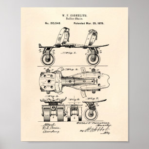 Roller Skate 1879 Patentkunst Alter Peper Poster
