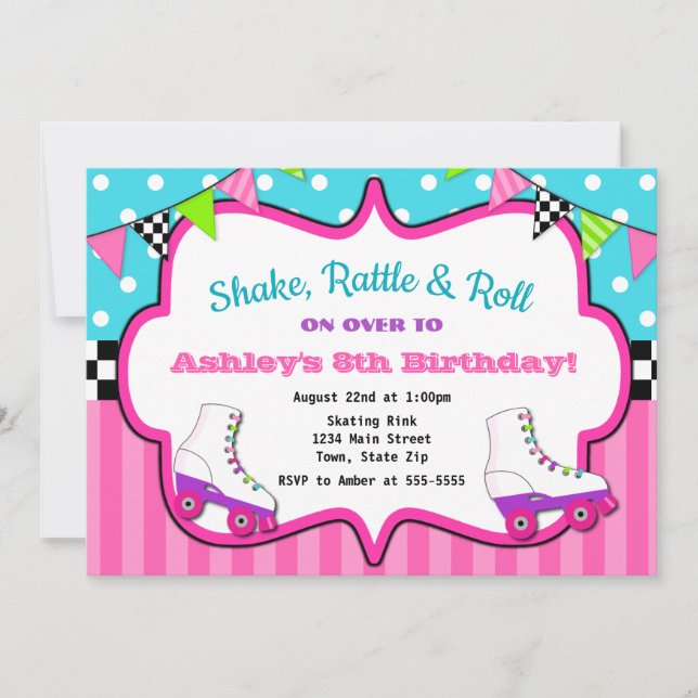 Roller Skate Anniversaire Invitation Patinage (Devant)