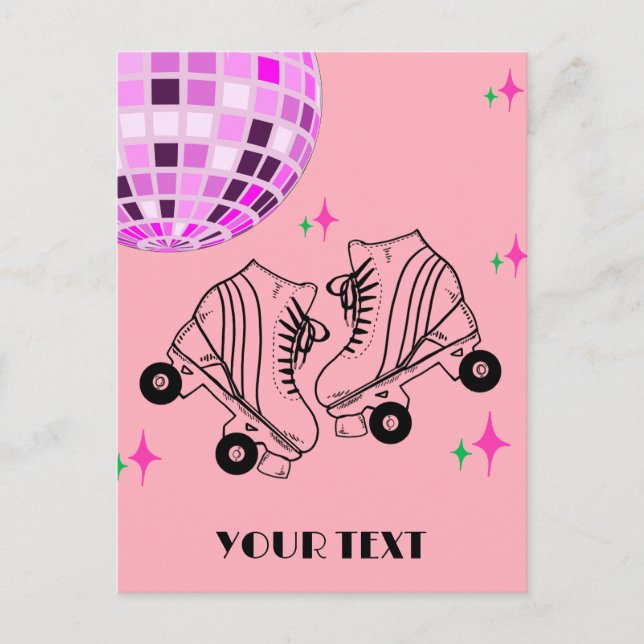 Roller Skate Derby Skaten Pink Disco Geburtstag Postkarte (Vorderseite)