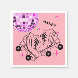 Roller Skate Derby Skaten Pink Disco Geburtstag Serviette