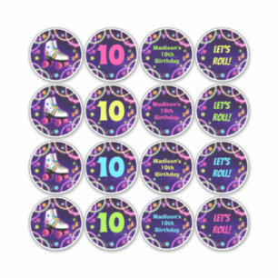 Roller-Skate Geburtstagsparty Sticker 2,5" Kreise