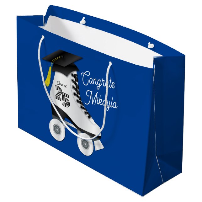 Roller Skate Graduation Party Skaten Rink Blue Große Geschenktüte (Rückseite Schrägansicht)