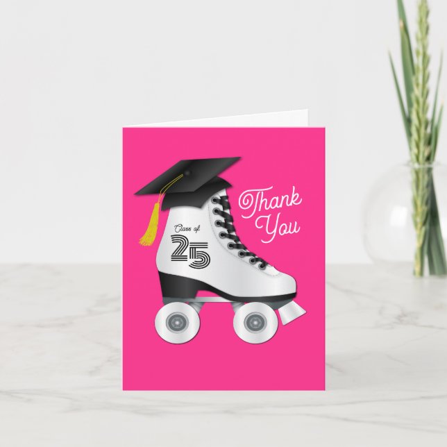Roller Skate Graduation Party Skaten rosa Rosa Einladung (Vorderseite)