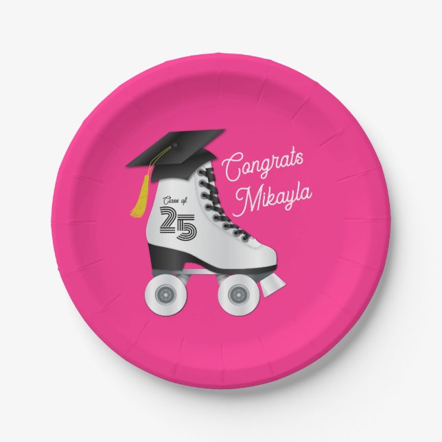 Roller Skate Graduation Party Skaten rosa Rosa Pappteller (Vorderseite)