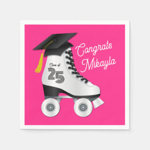 Roller Skate Graduation Party Skaten rosa Rosa Serviette