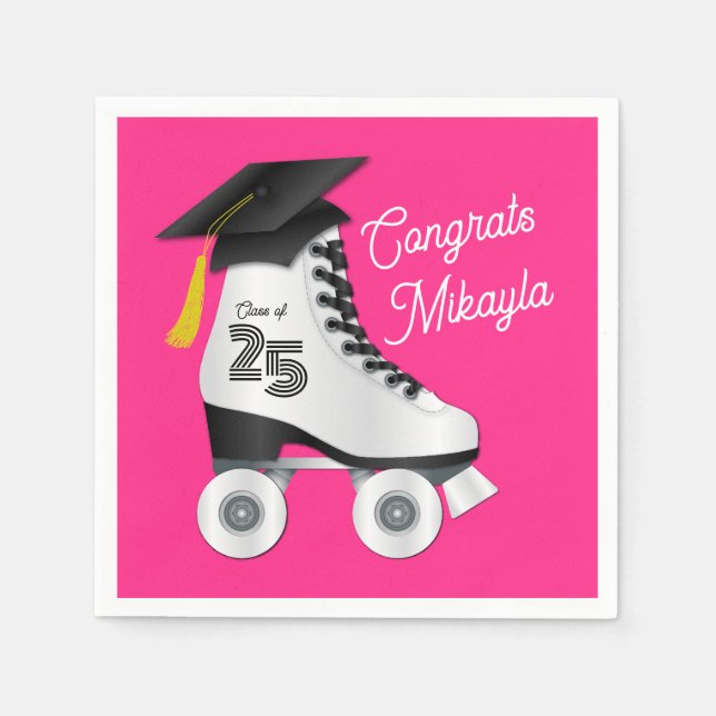 Roller Skate Graduation Party Skaten rosa Rosa Serviette (Vorderseite)