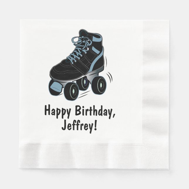 Roller Skate Happy Birthday Name individuell anpas Serviette (Vorderseite)