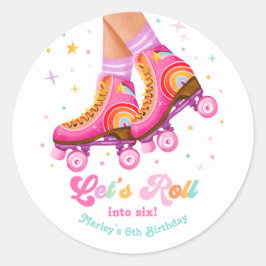 Roller Skate Let's Roll Skating Girl Birthday Runder Aufkleber
