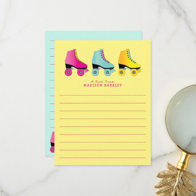 Roller-Skate Niedliche Kid's Flat Stationary Cards Dankeskarte (Vorderseite/Rückseite Beispiel)
