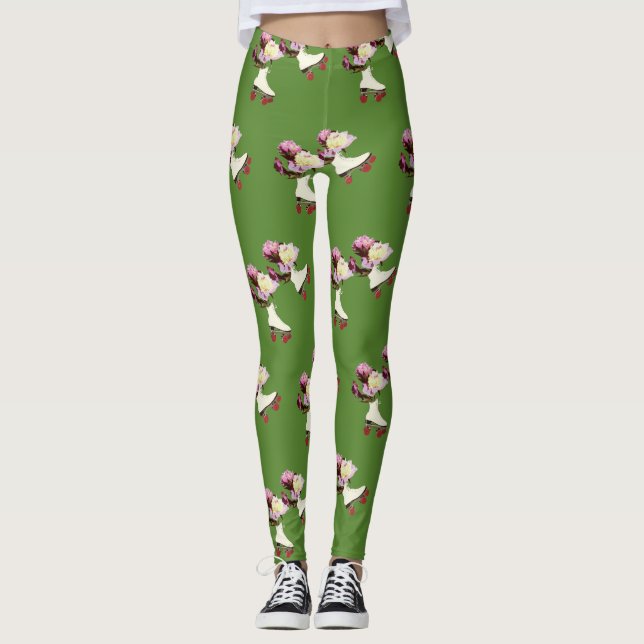 Roller Skate Peony Blume Custom Leggings (Vorderseite)