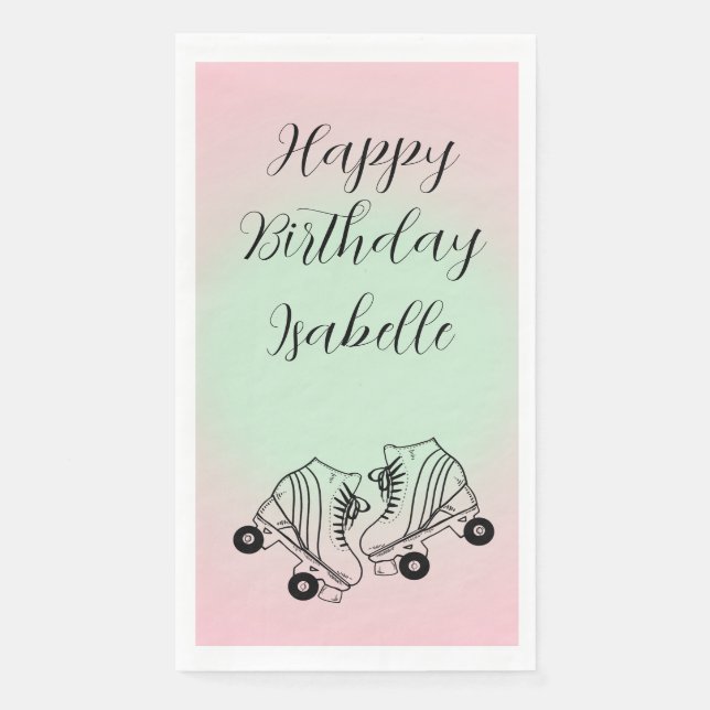 Roller Skate Pink Ombre Happy Birthday Serviette (Vorderseite)