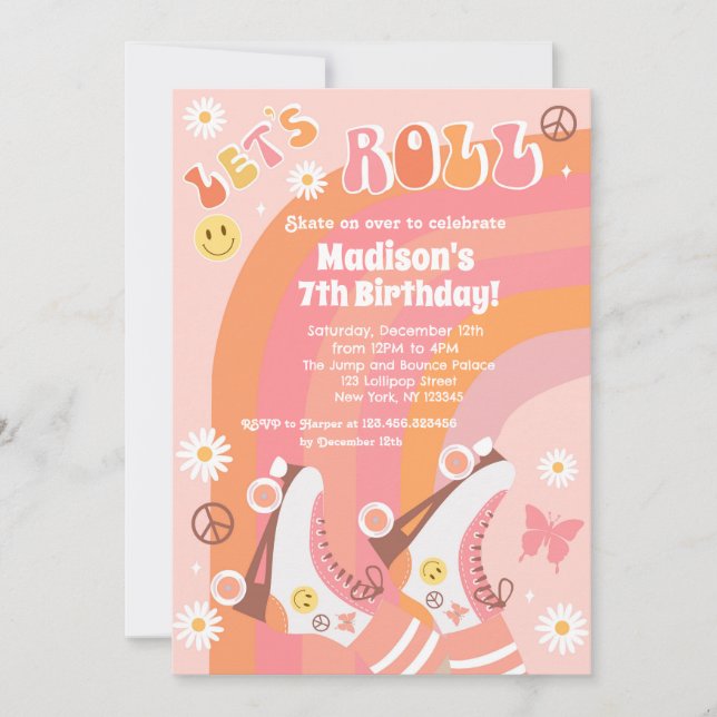 Roller Skate Retro Invitations d'anniversaire Supe (Devant)