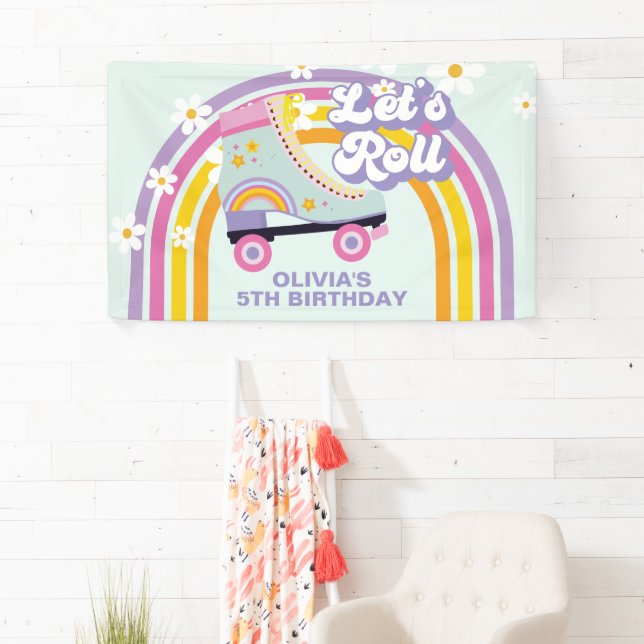 Roller Skate Retro Rainbow Birthday Banner (Insitu)