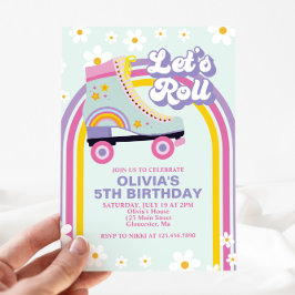 Roller Skate Retro Rainbow Birthday Inv Einladung