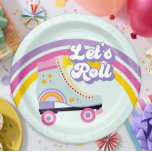 Roller Skate Retro Rainbow Birthday Pappteller<br><div class="desc">Retro Roller Skaten Geburtstagsparty Teller mit 70er Schriftart und Farben,  Regenbogen und Gänseblümchen.</div>