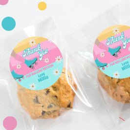 Roller Skate Retro Rainbow Birthday Party Runder Aufkleber