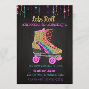 Roller-Skate, Skaten-Party, Roller Disco-Glitzer Einladung