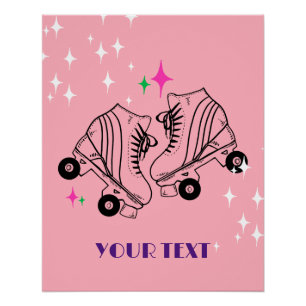 Roller Skate Skaten Pink Birthday Disco Party Poster