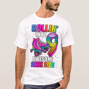Roller Skaten 9th Birthday Girls Rollin in 9 Aw T-Shirt