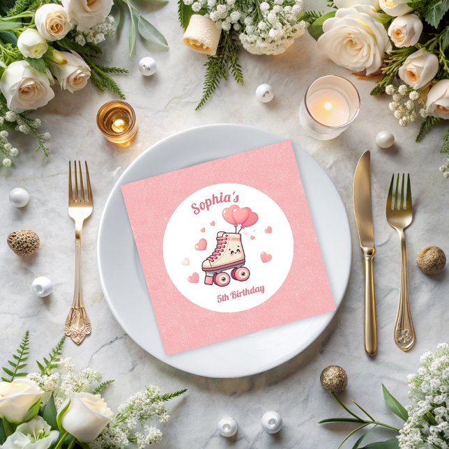 Roller Skaten Balloons Glitzer Girl's Birthday Serviette (Von Creator hochgeladen)