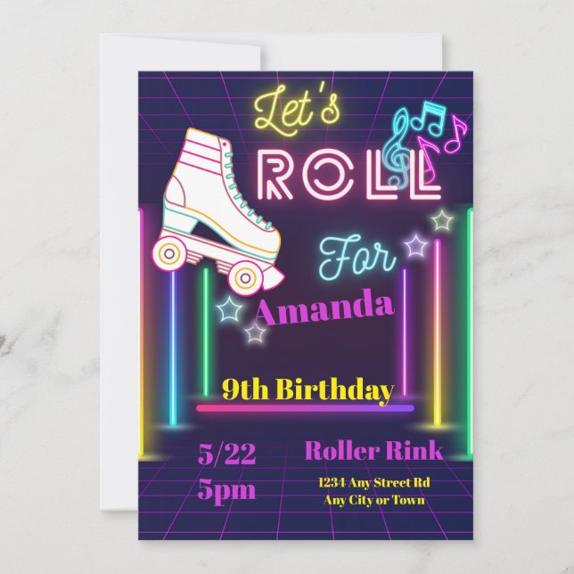Roller Skaten Birthday Einladung, Skate Party Einladung (Vorderseite)