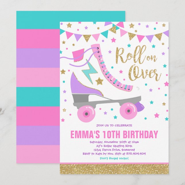 Roller Skaten Birthday Einladung Skaten Party (Vorne/Hinten)