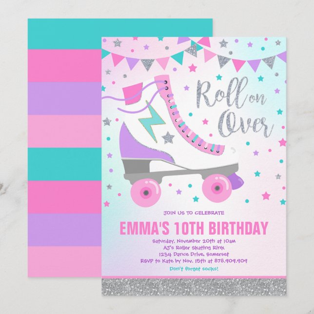 Roller Skaten Birthday Einladung Skaten Party (Vorne/Hinten)