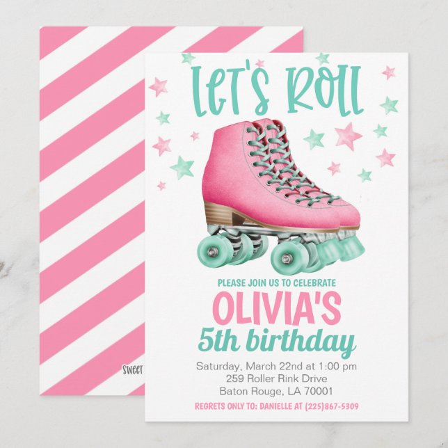 Roller Skaten Birthday Party Einladung (Vorne/Hinten)